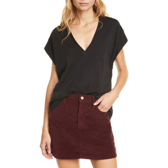 Frame 'Le' Black Cotton Mid Rise V-Neck T-Shirt Size XS - Picture 1 of 5